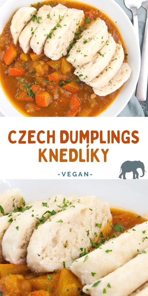 Czech Dumplings are the perfect addition to any goulash or stew! | ElephantasticVegan.com #knedliky #czech #dumplings Czech Dumplings, German Food Authentic, Bread Dumplings, Vegan Stew, 2024 Recipes, Czech Recipes, Bon Appetite, Best Vegan Recipes, Goulash