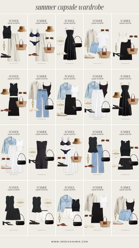 Capsule Wardrobe Outfits Summer, Dress For Travel Outfit Ideas, Summer Capsule 2024, 2025 Summer Outfits, Summer 2024 Capsule Wardrobe, Summer Wardrobe 2024, Chic Summer Outfits 2024, Travel Dress Outfit, Day To Night Outfit Summer