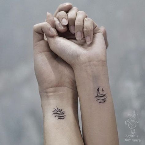 Moon Best Friend Tattoos, Best Friend Symbols, Best Friend Symbol Tattoo, Friendship Symbol Tattoos, Tattoos About Growth, Cute Couple Tattoos, Tattoos Drawing, Hand Tattoos For Girls, Symbol Tattoo