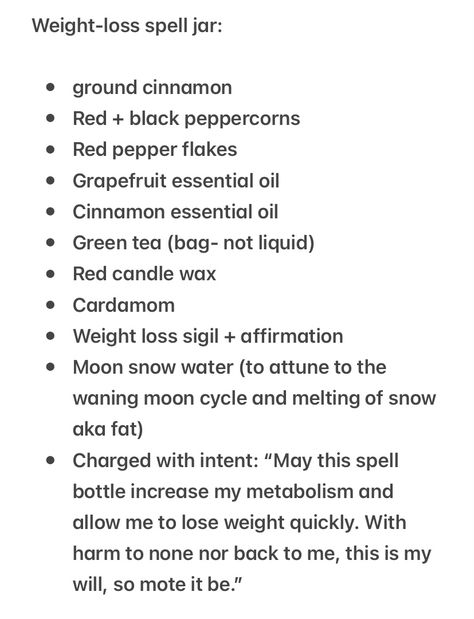 Losing Weight Spell Jar, Ingredients For Spell Jars, Hair Growth Spells That Work, Witch Spell Jars, Glamor Magic, Witchy Potions, Witches Jar, Power Magic, Candle Magic Spells