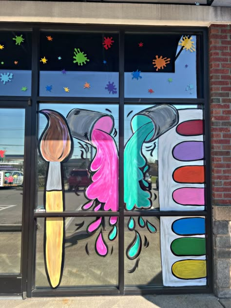 Art Room Window Painting, School Window Painting Ideas, Preschool Window Art, Back To School Window Art, Daycare Window Painting, Back To School Window Painting, School Window Decorations, Spring Window Painting, Back To School Window Display