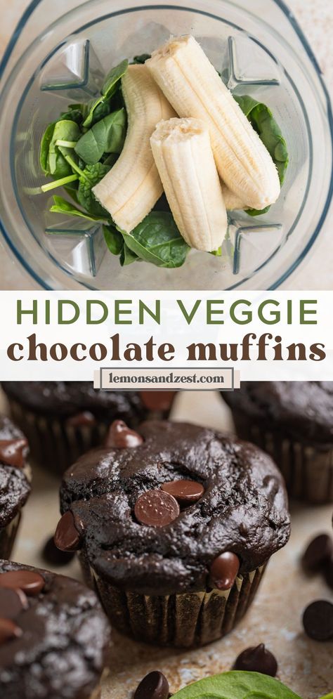 Healthy Snacks With Veggies, Spinach Banana Chocolate Chip Muffins, Savory Toddler Muffins, Spinach Chocolate Chip Muffins, Healthy Recipes Kids, Health Kids Meals, Secret Veggies For Kids, Chocolate Veggie Muffins For Kids, Spinach Chocolate Muffins