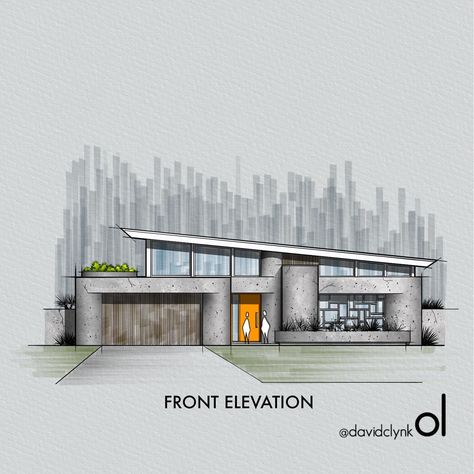 Mid Century Mod feels . Timber + Concrete + Glass . Don’t forget to save for inspiration later! . . . . . #thearchitecturestudentblog… | Instagram Facade Sketch Architecture, Modern Building Sketch, Architecture Elevation Drawing, Elevation Render, Section Sketch, Buildings Sketch Architecture, Mid Century Modern House Exterior, Interior Architecture Sketch, House Design Drawing