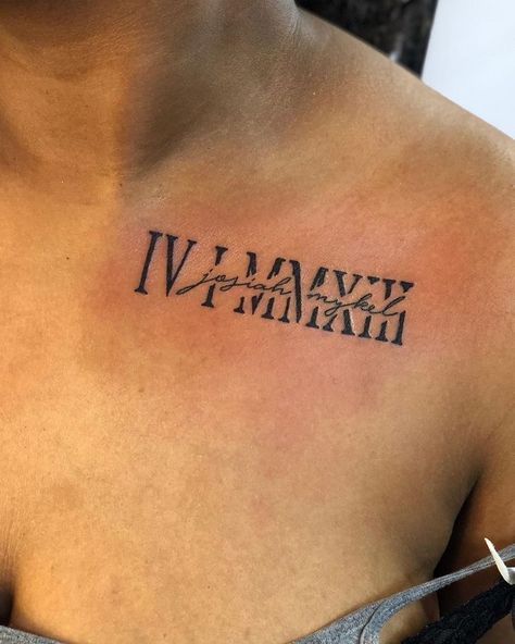 Kids Names Tattoos For Women, Ethan Tattoo, Baby Name Tattoos, Roman Numeral Tattoos, Birthday Tattoo, Date Tattoos, Remembrance Tattoos, Mommy Tattoos, Writing Tattoos