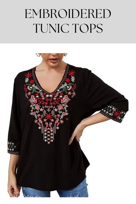 Women Embroidered Tops Embroidered Tops, Peasant Shirt, Loose Tunic, Embroidered Tunic Top, Embroidered Tunic, Boho Women, Tunic Blouse, How To Look Classy, Embroidered Top