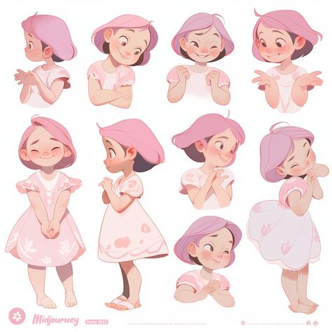 Cute Animation Characters, Concept Art For Animation, Children’s Illustration Art, Cartoon Ideas Character Design, Kids Poses Drawing, Hands Character Design, Chibi Character Sheet, Childrens Illustrations Book, Cute Character Sheet