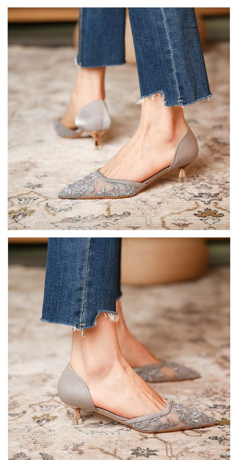 Women's Crystal Pointed Toe Medium Heel Pumps | Frimunt Clothing Co. Bridal Shoes 2022, Kitten Heels Wedding, Classic Fashion Looks, Shoes 2022, Kitten Heel Shoes, Low Heel Pumps, Low Heel Shoes, Kitten Heel Pumps, Bride Shoes