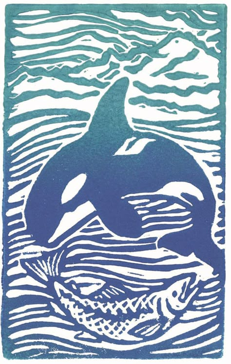 Art of the ORCA | Port Townsend Leader Indigenous Orca Art, Linocut Orca, Norway Tattoo Ideas, Orca Tattoo Design, Orca Print, Orca Illustration, Orca Whale Art, Linocut Art Ideas, Oregon Painting