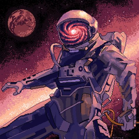 Astronaut Pixel Art, Cool Pixel Art, 8 Bits, Pixel Art Design, 8 Bit, In Space, Outer Space, Cyberpunk, Pixel Art