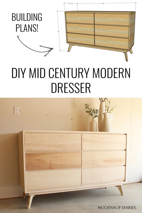 Dresser Build Plans, Mid Century Modern Dresser Diy, Midcentury Modern Dresser Diy, Cheap Diy Dresser, How To Build A Dresser Step By Step, Dresser Base Diy, Building A Dresser, How To Make A Dresser, Dresser Blueprints