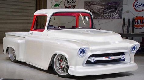 Scratch Built 1957 Chevy Truck RestoMod ~ Snow White 1954 Chevy Truck, 57 Chevy Trucks, Carros Bmw, Lowrider Trucks, Chevy Classic, Chevrolet 3100, Custom Pickup Trucks, Custom Chevy Trucks, Chevy Pickup Trucks