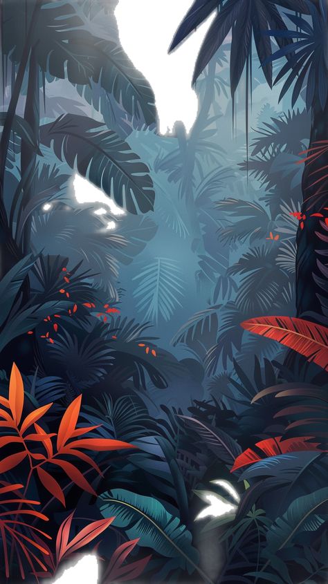 Minimalistic Dark Magical Jungle Jungle Graphic Illustration, Magic Forest Background, Abstract Jungle Art, Dan Sugarman, Jungle Graphic Design, Mystery Background, Jungle Halloween, Mountain Landscape Drawing, Hawaii Jungle