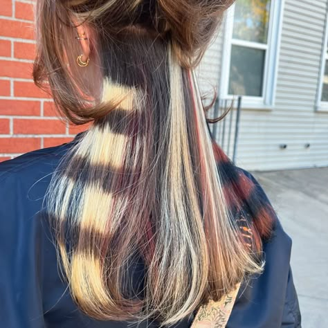 🍒🥀🐈‍⬛🖤🧸 𝔰𝔢𝔠𝔯𝔢𝔱 𝔠𝔞𝔩𝔦𝔠𝔬 🍂⛓️🦴🤍🦝 I am so obsessed with these calico hidden highlights and raccoon stripes! 90s shaggy layers completed this look so well. + flowy victoria’s secret runway blow out 😼 my client wanted it to be subtle because of her job, so we kept it tame with intention to do more in the future :) gimmie all the calico, I need to do more of this color scheme 😩 ⛓🧷 𝐃𝐌 𝐓𝐎 𝐁𝐎𝐎𝐊 🦇-𝔐™ 🤍 ✮ ✮ ✮ ✮ ✮ #calico #calicohair #halifaxhair #halifaxqueer #halifaxhairstylist #fashioncolor #vivids ... Raccoon Tail Hair Extension, Calico Hair With Raccoon Tails, Peekaboo Raccoon Tail Hair, Hidden Highlights Hair, Raccoon Tails Hair, Subtle Calico Hair, Raccoon Stripes, Racoon Tail Hair, Hidden Highlights