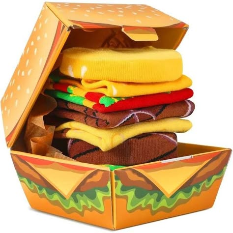 Gifts For Teenage Guys, Funny Burger, Funny Socks For Men, Food Socks, Burger Box, White Elephant Gift Ideas, Elephant Gift Ideas, Gag Gifts Christmas, Chirstmas Gift