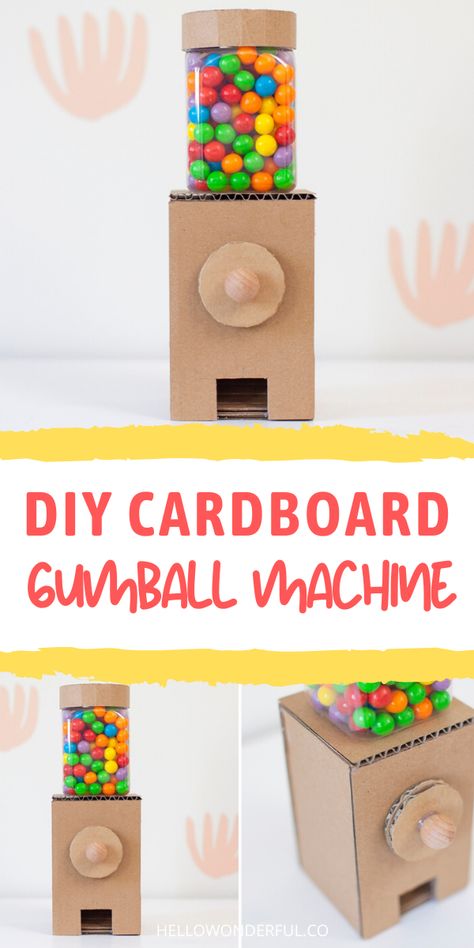 How To Make Gumball Machine, Diy Gum Ball Machines, Homemade Gumball Machine, Cardboard Gumball Machine, Diy Bubblegum Machine, Easy Cardboard Crafts For Kids, Recycle Crafts For Kids, Simple Machine Projects For Kids, Diy Candy Machine