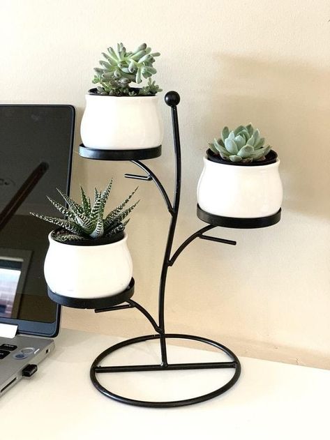 Plant stand decorations ideas Flowers Stand, Wall Hanging Ideas, Clothing Store Interior, Hanging Ideas, Paper Wall Hanging, Metal Furniture Design, Succulents Decor, Goth Home Decor, Patio Shade