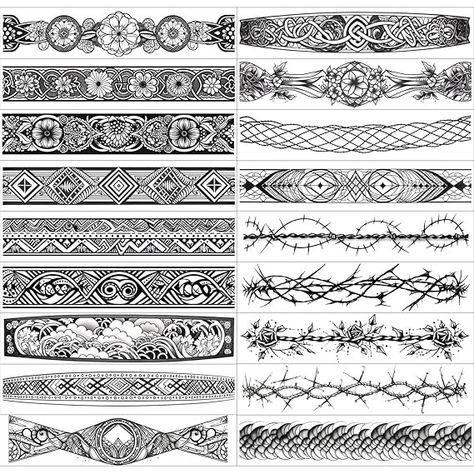 Amazon.com : GLARYYEARS Arm Band Temporary Tattoo - 18 Pack Super Long size, Realistic & Boho Polynesian Maori Style Fake Tattoos, ArmBand Tattoos for Wrist, Ankle Circle, Barbed Wire, Tribal and Totem : Beauty & Personal Care Armband Tattoo For Women Unique, Armband Tattoo For Women, Band Tattoo Stencil, Tattoos For Wrist, Arm Cuff Tattoo, Tattoo Arm Band, Tattoo Armband, Wrist Band Tattoo, Aztec Bracelet