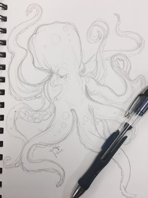 Simple Art Drawings, Lol Art, Octopus Drawing, Sketchbook Art, Doodle Art Designs, Drawings Simple, Art Drawings Sketches Creative, Pencil Art Drawings, Painting Art Projects