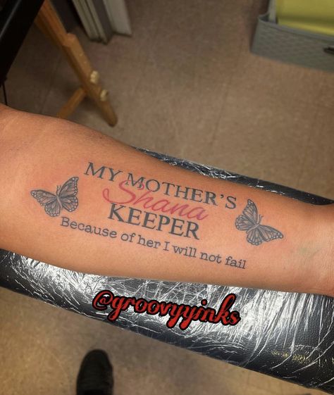 Rip Mother Tattoo Ideas, Tattoo Ideas For Mama, Married To The Money Tattoo, Name Tattoo On Thigh For Women, Women Small Arm Tattoo Ideas, My Auntie Keeper Tattoo, I Am My Mothers Keeper Tattoo, Tattoo Ideas Mom Name, Small Tattoo Ideas Quotes