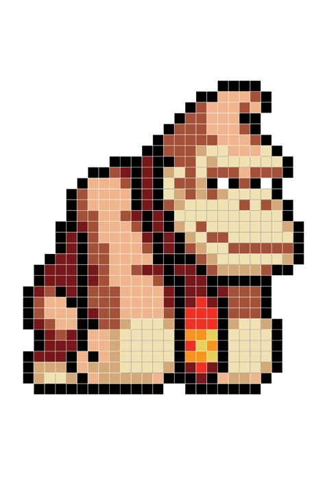 Donkey Kong Perler Bead Patterns, Pixel Mario Characters, Donkey Kong Perler Beads, Donkey Kong Art, Pixel Art Hard, Cards For Scrapbook, How To Pixel Art, Piskel Art, Easy Pixel Art