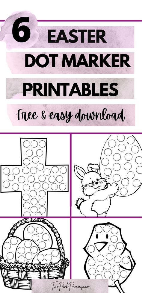 Easter Themed Dot Marker Pages {free printable pdf} | Your toddler or preschooler will love these six Easter themed do a dot sheets. These Easter themed dot marker sheets are free and easy to download with no sign up required. They are an easy activity for toddlers or preschoolers and are also very low mess. Dot markers are perfect for adding to your child's Easter basket too! Easter Printables Preschool, Easter Craft Ideas For Kids, Easter Activities For Preschool, Dot Marker Printables, Easter Craft Ideas, Dot Marker Activities, Dots Free, Easter Preschool, Easter Activities For Kids