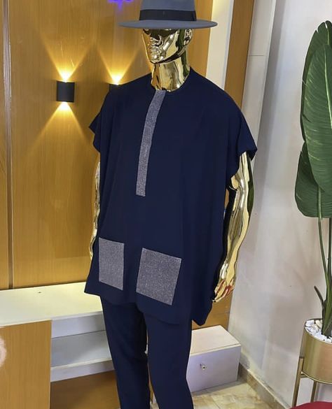 Navy blue kaftan Men Kaftan African Fashion For Wedding, Caftan Dress For Men, Dashiki Styles For Men, Dansiki Styles Men, Latest Men Senator Designs, Men Kaftan Designs, Kaftan Styles For Men, Native Styles For Men, Men African Fashion