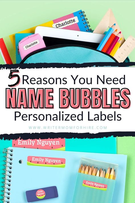 5 Ways Name Bubbles Personalized School Supply Labels Will Change Your Life - The Writer Mom Personalized School Supplies Labels, Personalized School Supplies, Handy Gadgets, Supply Labels, Baby Gadgets, School Supply Labels, School Supply, Personalized Labels, The Writer