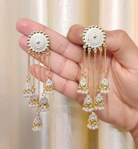 white jhumka earrings designs White Jhumka, Jhumka Designs, Beauty Corner, Women Jewellery, Fancy Earrings, Jhumka Earrings, Earring Crafts, Earrings Studs, Jewellery Accessories