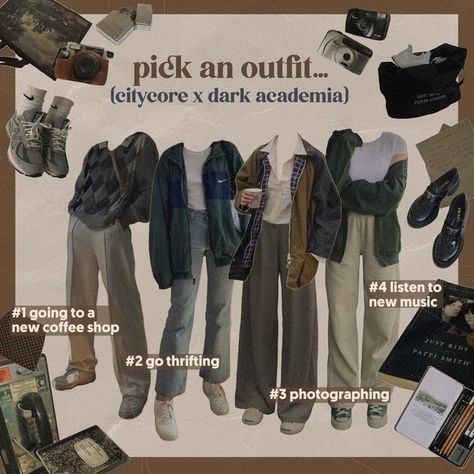 Citycore Aesthetic Outfits, Soft Academia Aesthetic, Dark Academia Aesthetic Outfit, Soft Academia, Lookbook Aesthetic, Grunge Academia, Dark Academia Grunge, Grunge Dark Academia, Pick An Outfit