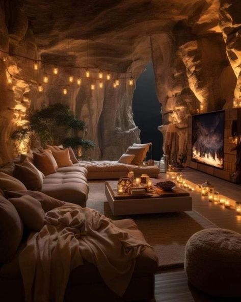 Cave Home Aesthetic, Modern Cave House, Desert Homes Interior, Cave Living Room, Cave Room, Comfort Luxury, Cave Home, Cave House, Casa Container