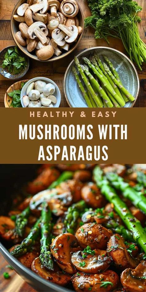 Discover this simple and healthy recipe featuring sautéed mushrooms and asparagus! Perfect for a quick dinner, this vegetarian dish is packed with nutrients and flavor. Great as a side or main, it's a delicious way to enjoy a wholesome meal. Meal Prep With Asparagus, Asparagus And Mushrooms Sauteed, Mushrooms And Asparagus Recipes, Sautéed Asparagus And Mushrooms, Asparagus And Mushroom Recipes, Mushroom Asparagus Recipes, Sauteed Asparagus Recipes, Tilapia Side Dishes, Asian Asparagus Recipes