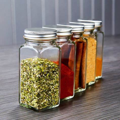 Amazon.com: 12 Square Glass Spice Bottles 4oz Spice Jars with Silver Metal Lids, Shaker Tops, and Labels by SpiceLuxe: Kitchen & Dining Spices Bottle, Countertop Spice Rack, Premium Spices, Spice Jar Set, Kitchen Spice Racks, Magnetic Spice, Glass Spice Jars, Spice Labels, Spice Cabinet