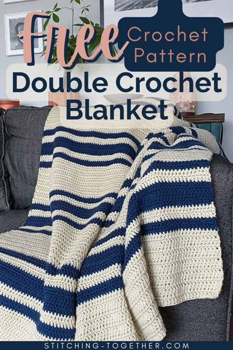 You'll love this easy double crochet blanket pattern that is perfect for beginners. Make this simple crochet throw for yourself or as a gift. It looks great with stripes and can be made to match your style. Plus it's a free crochet pattern! Easy Double Crochet Blanket, Simple Crochet Throw, Double Crochet Blanket Pattern, Double Crochet Blanket, Chunky Yarn Patterns, Crochet Blanket Free Pattern, Crochet Blanket Free, Easy Blanket, Fast Crochet