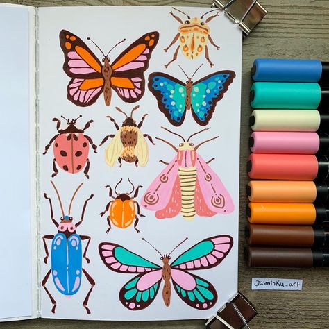 Posca Illustration Doodle Art, Posca Pens Illustrations, Posca Marker Illustration, Simple Posca Pen Drawings, Posca Pens Doodles, Posca Pen Painting, Posca Butterfly, Posca Pens Art Ideas Aesthetic, Posca Pen Flowers