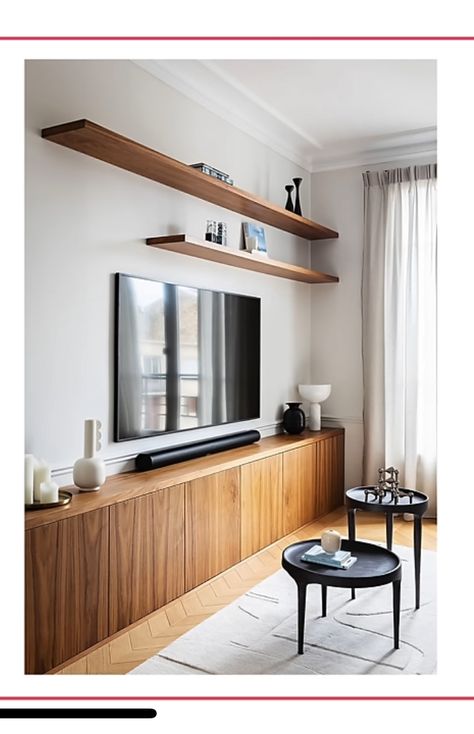 Scandi Tv Wall Design, Long Storage Unit, Sofa Area Design, Built In Tv Storage, Ivar Tv Cabinet, Lounge Room Storage, Long Cabinet Living Room, Japandi Entertainment Center, Tv And Shelves On Wall