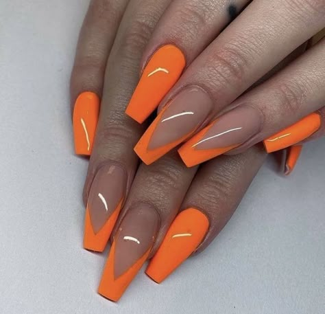 Short Coffin Nails Designs, Orange Acrylic Nails, Acrylic Nail Designs Coffin, Tree Nail Art, Orange Nail Designs, Nails 2022, Acrylic Nails Coffin Short, Summer Acrylic Nails, Short Acrylic Nails Designs