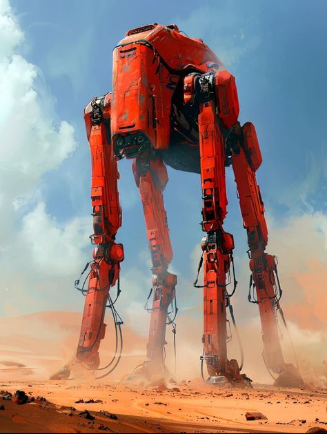 Big Robot Concept Art, Big Robot, Vintage Scifi, Big Robots, Science Fiction Artwork, Transportation Art, Blender Tutorial, Robot Concept, Power Armor