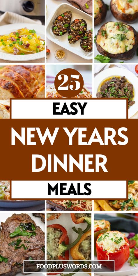 Get ready to ring in the New Year with a fabulous dinner party! Celebrate the start of the new year with family and friends by serving up some delicious and impressive dishes. From easy meals to gourmet recipes, we've got you covered with these mouthwatering New Year's dinner ideas. | New Year’s Eve Dinner Ideas | New Year’s Eve Menu Ideas | New Years Food Ideas Meals | Newyear Food Dinners, Dinner Ideas For 30 People, New Year's Eve Recipes Dinners, Easy Dinner Party Meal, New Years Main Dish, New Years Menu Ideas Families, New Years Meals Ideas, Nye Meals Families, New Year's Eve Family Dinner