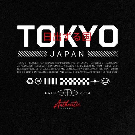 Take your design to the next level by using this Tokyo Streetwear Typography design template by Novendi Prasetya. Use this ready-to-use design and start designing like a Pro. Trendy Typography Design, Tokyo Graphic Design, Street Wear Shirt Design, Tokyo Revengers Design, Japan Tshirt Design, Tokyo Street Wear, Japanese Typography Design, Japanese Shirt Design, Streetware Design