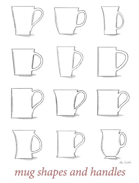 Pottery Illustrated: Mug Shapes and Handles Cup Shapes Pottery, Different Types Of Mug Handles, Pottery Mugs Designs, Ceramic Mugs Shapes, Handles Ceramic Mugs, Ceramic Forms Shape, Pottery Wheel Mug Shapes, Wheel Thrown Mugs Shape, Cup Handles Pottery