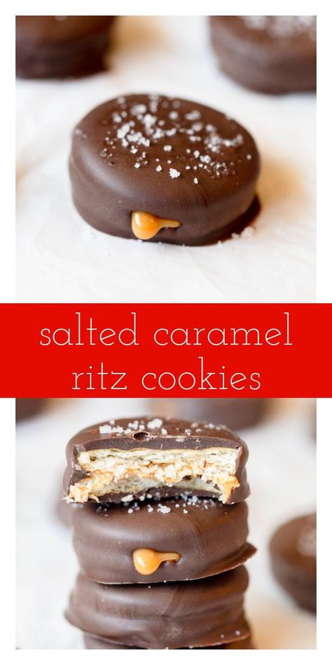 Looking for an easy holiday cookie? Salted Caramel Ritz Cracker Cookies are delicious no-bake cookies that are perfect for your holiday cookie tray! Ritz Cracker Recipes Snacks, Ritz Cracker Dessert, Ritz Cracker Cookies, Ritz Cookies, Candy Cane Cookie Recipe, Cracker Dessert, Ritz Cracker Recipes, Amazing Cookie Recipes, Easy Holiday Cookies