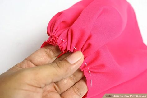 How to Sew Puff Sleeves: 15 Steps (with Pictures) - wikiHow Puffy Sleeves Pattern, Diy Puff Sleeves, Puff Sleeve Dress Pattern, Diy Puffs, Princess Peach Dress, Kids Puff, Princess Peach Costume, Puff Sleeve Pattern, Peach Costume