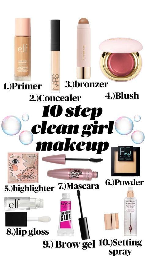 Clean girl makeup #cleangirl #cleangirlmakeup #makeup Clean Girl Routine, Makeup Shuffles, Makeup Routine Guide, Clean Girl Look, Clean Girl Makeup, Orange Blush, Makeup Order, Simple Makeup Tips, Makeup Bag Essentials