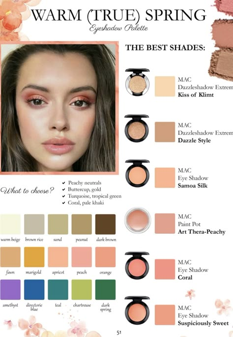 Spring Tone Skin, Hot Spring Color Palette, Makeup For True Spring, True Spring Eye Makeup, Warm Spring Eyeshadow, True Spring Makeup Palette, True Spring Makeup Looks, True Spring Color Palette Makeup, Warm Spring Color Palette Makeup