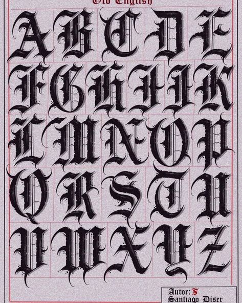 Fonts Design Gangsta Alphabet Fonts, Graffiti Lettering Old English, Gangsta Style Lettering, New English Font, Old Style Lettering, Black Letter Alphabet, Old School Lettering Fonts, Black Lettering Tattoo Fonts, Old English Gothic Font