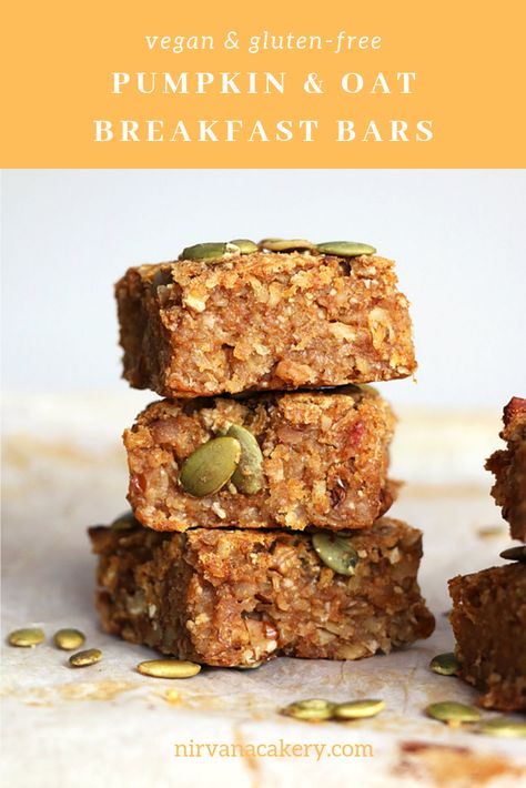 Oat Breakfast Bars, Gluten Free Breakfast Bars, Oat Breakfast, Breakfast Bars Recipe, Pumpkin Oats, Desserts Vegan, Oats Breakfast, Breakfast Bars, Gluten Free Pumpkin