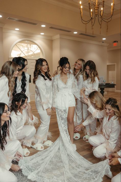 wedding morning, bridesmaids, bridal robe, bridal pjs, feather pjs, dramatic wedding fit, wedding pics, bridal party pics, wedding getting ready, bride inspo, bridal hair, bride, pink bridal party, long robe, robe with train, 2025 bride, 2024 bride, vogue bride, bestie inspo, dream wedding, pinterest wedding Feather Pjs, Wedding Morning Robe, Bridal Robes Getting Ready, Bridal Pjs, Pink Bridal Party, Bridesmaid Get Ready Outfit, Bridal Party Pajamas, Bridesmaid Pjs, Bride Lingerie