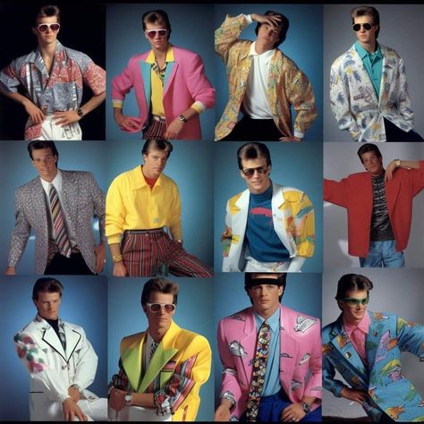 80s Prom Outfits Guys, 80s Themed Outfits Men, 80s Male Fashion Aesthetic, 80s Aesthetic Men, 80 Disco Party Outfit, 1980s Outfits Men, Men’s 80s Outfits, 80s Party Outfits Men, 80s Elegant Fashion