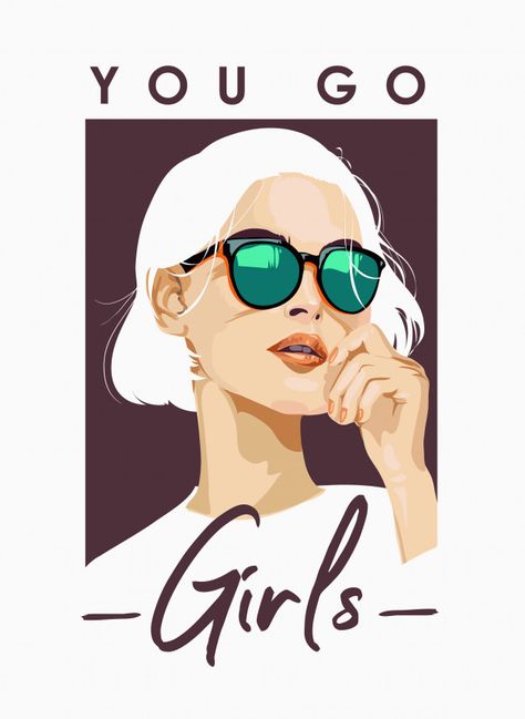 "you go girls" slogan with woman in sunglasses illustration | Premium Vector #Freepik #vector #vintage #people #design #woman Illustration From Photo, Blue Statement Earrings, Black Cat Earrings, Pastel Earrings, Botanical Earrings, Stuttgart Germany, Spring Earrings, Portrait Canvas, Cartoon Portrait