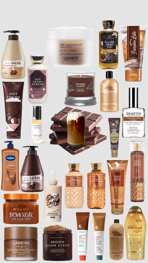 #chocolate #coffee Coffee Body Care Products, Cocoa Body Scrub, Coffee Body Care, Chocolate Scented Products, Coffee Scented Shower Routine, Chocolate Smelling Products, Chocolate Body Care, Body Cream For Chocolate Skin, Chocolate Perfume For Women